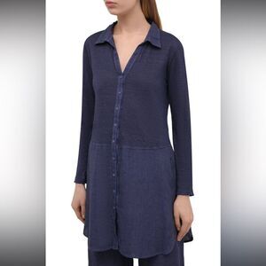120% Lino Mixed Media Linen Long Sleeve Button Down Shirt Tunic Size L